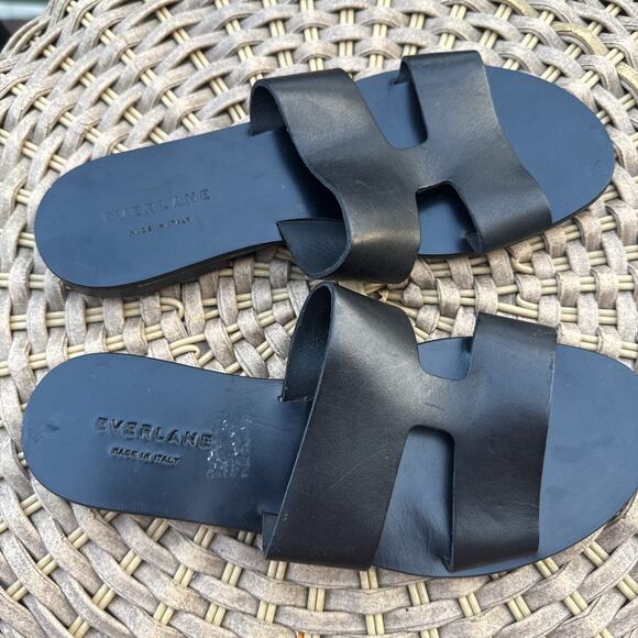 Everlane Black Leather Sandals Slides Women’s 7 Made In Italy - Picture 2 of 13